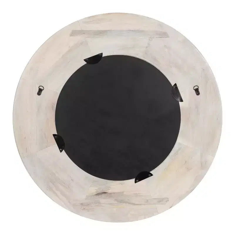 26" Round Carved Wood Wall Mirror