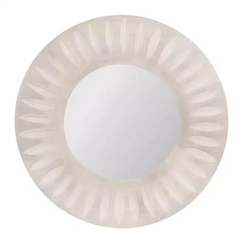 26" Round Carved Wood Wall Mirror