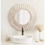 26" Round Carved Wood Wall Mirror