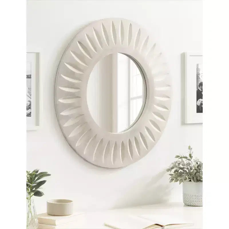 26" Round Carved Wood Wall Mirror