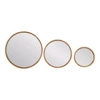 Set of 3 Round Wood Frame Wall Mirrors - Rustic Brown