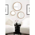 Set of 3 Round Wood Frame Wall Mirrors - Rustic Brown
