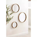 Set of 3 Round Wood Frame Wall Mirrors - Rustic Brown
