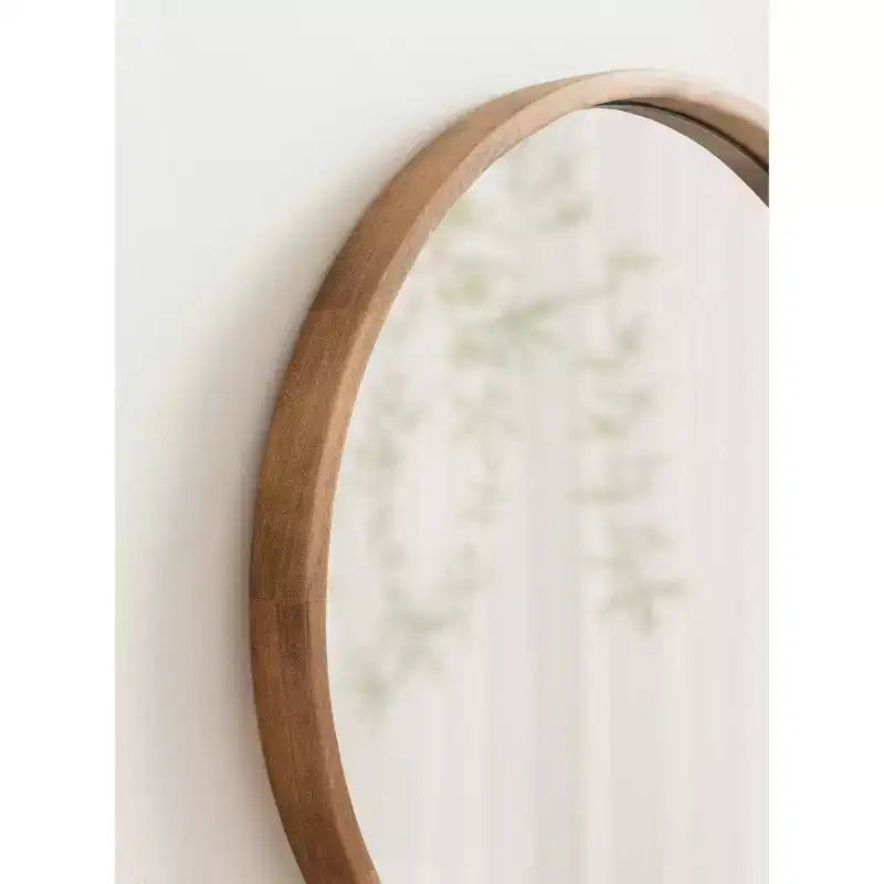Set of 3 Round Wood Frame Wall Mirrors - Rustic Brown