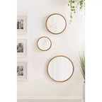 Set of 3 Round Wood Frame Wall Mirrors - Rustic Brown