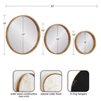 Set of 3 Round Wood Frame Wall Mirrors - Rustic Brown