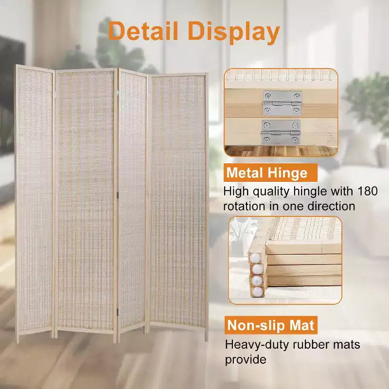 Bamboo Room Divider 4/6 Panel Folding Privacy Screen for Home Office or Restaurant