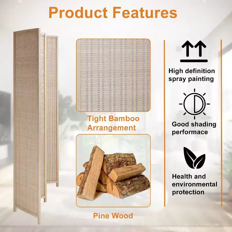 Bamboo Room Divider 4/6 Panel Folding Privacy Screen for Home Office or Restaurant
