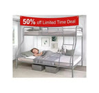 Twin Over Full Metal Bunk Bed with Guardrails, Angled Ladder and Under-Bed Storage