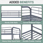 Twin Over Full Metal Bunk Bed with Guardrails, Angled Ladder and Under-Bed Storage
