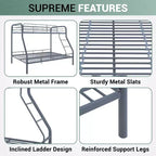 Twin Over Full Metal Bunk Bed with Guardrails, Angled Ladder and Under-Bed Storage