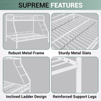 Twin Over Full Metal Bunk Bed with Guardrails, Angled Ladder and Under-Bed Storage