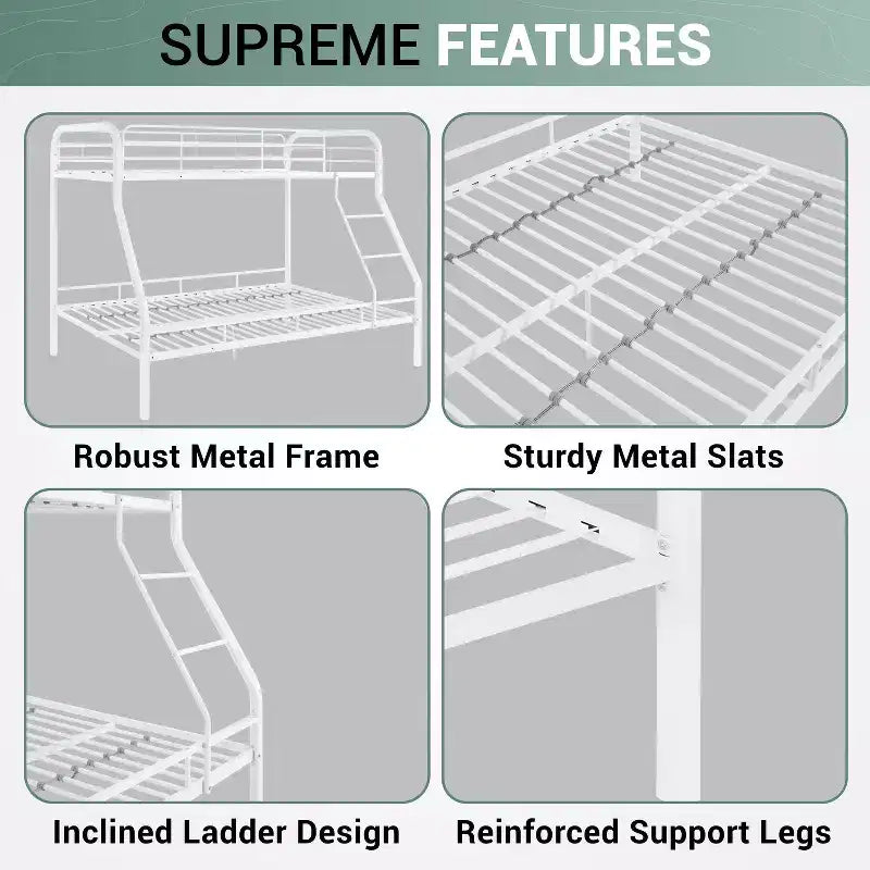 Twin Over Full Metal Bunk Bed with Guardrails, Angled Ladder and Under-Bed Storage