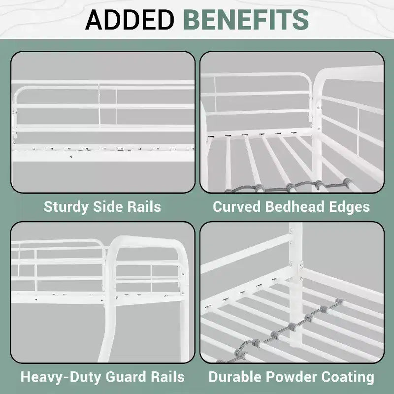 Twin Over Full Metal Bunk Bed with Guardrails, Angled Ladder and Under-Bed Storage