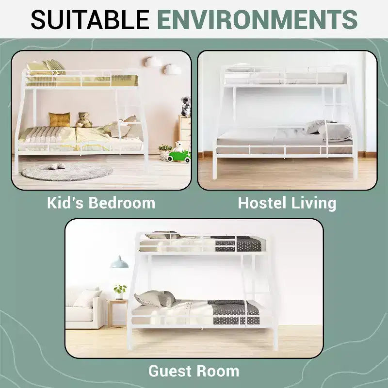 Twin Over Full Metal Bunk Bed with Guardrails, Angled Ladder and Under-Bed Storage