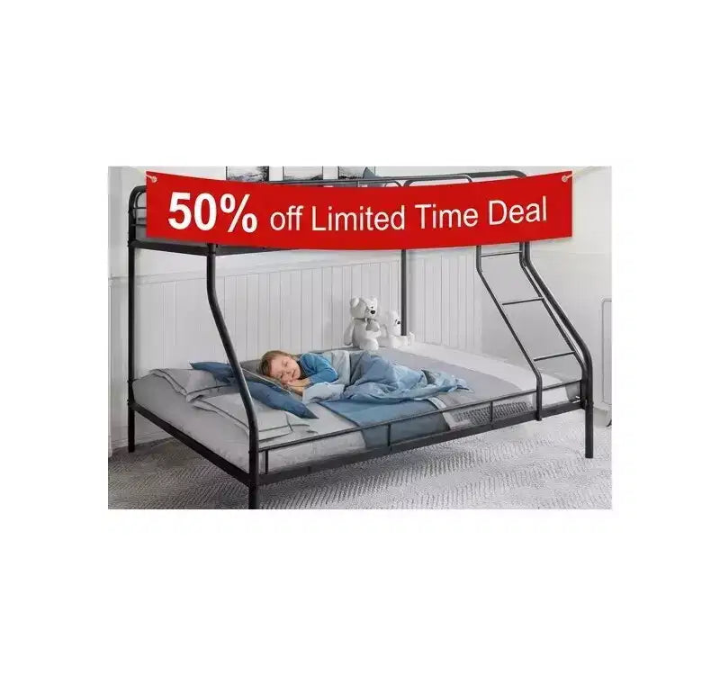 Twin Over Full Metal Bunk Bed with Guardrails, Angled Ladder and Under-Bed Storage