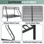 Twin Over Full Metal Bunk Bed with Guardrails, Angled Ladder and Under-Bed Storage