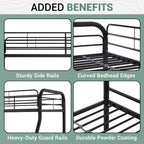 Twin Over Full Metal Bunk Bed with Guardrails, Angled Ladder and Under-Bed Storage