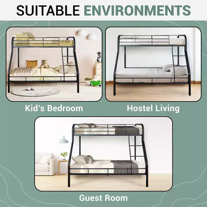 Twin Over Full Metal Bunk Bed with Guardrails, Angled Ladder and Under-Bed Storage