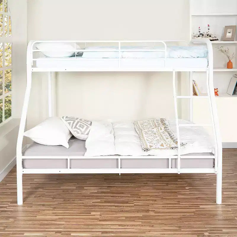 Twin Over Full Metal Bunk Bed with Guardrails, Angled Ladder and Under-Bed Storage