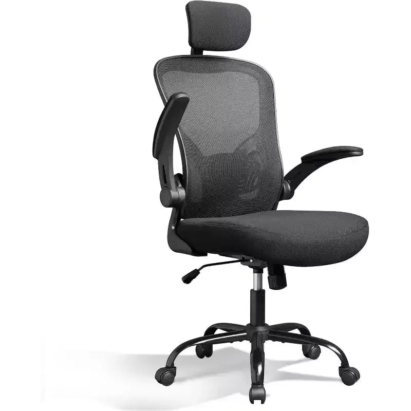 High Back Mesh Office Chair with Flip-Up Armrests, Adjustable Height, Black