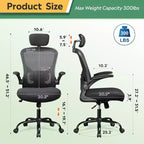 High Back Mesh Office Chair with Flip-Up Armrests, Adjustable Height, Black