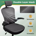 High Back Mesh Office Chair with Flip-Up Armrests, Adjustable Height, Black