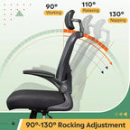 High Back Mesh Office Chair with Flip-Up Armrests, Adjustable Height, Black