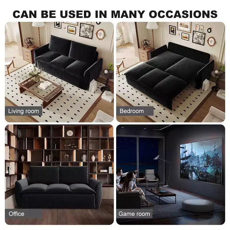 Convertible 3-Seat Velvet Sofa Bed, 70.9", Full Size