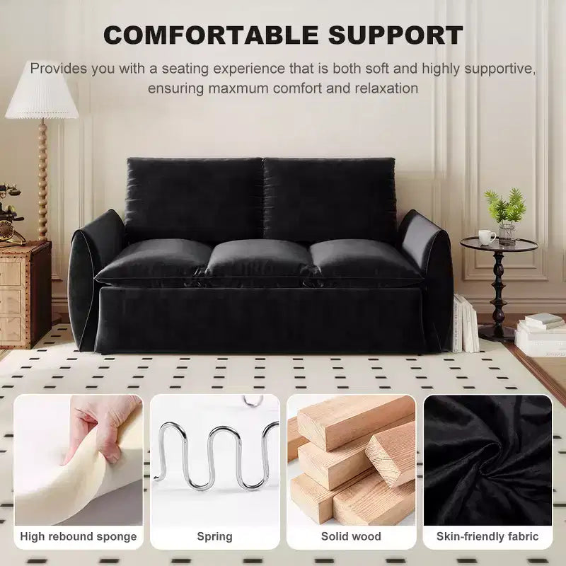 Convertible 3-Seat Velvet Sofa Bed, 70.9", Full Size