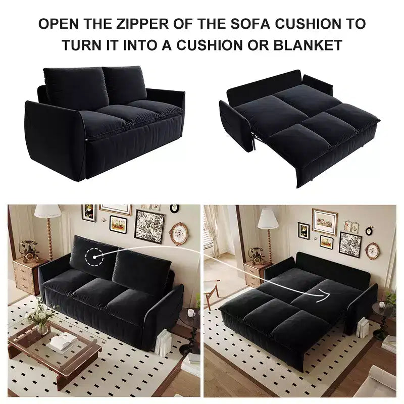 Convertible 3-Seat Velvet Sofa Bed, 70.9", Full Size