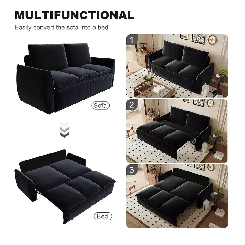 Convertible 3-Seat Velvet Sofa Bed, 70.9", Full Size