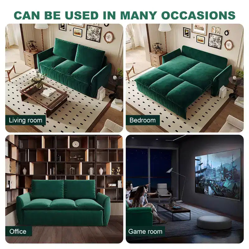Convertible 3-Seat Velvet Sofa Bed, 70.9", Full Size