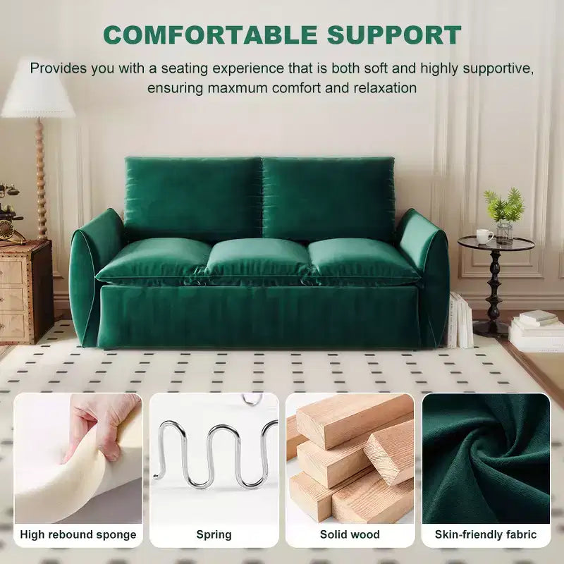 Convertible 3-Seat Velvet Sofa Bed, 70.9", Full Size