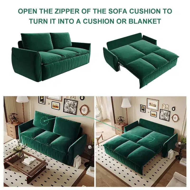 Convertible 3-Seat Velvet Sofa Bed, 70.9", Full Size