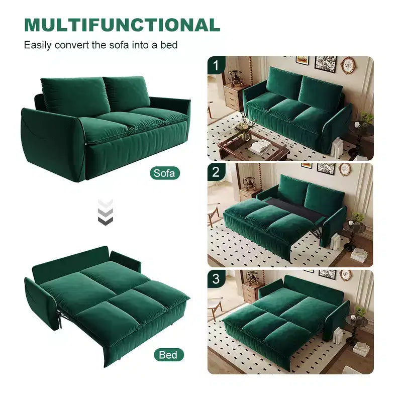 Convertible 3-Seat Velvet Sofa Bed, 70.9", Full Size