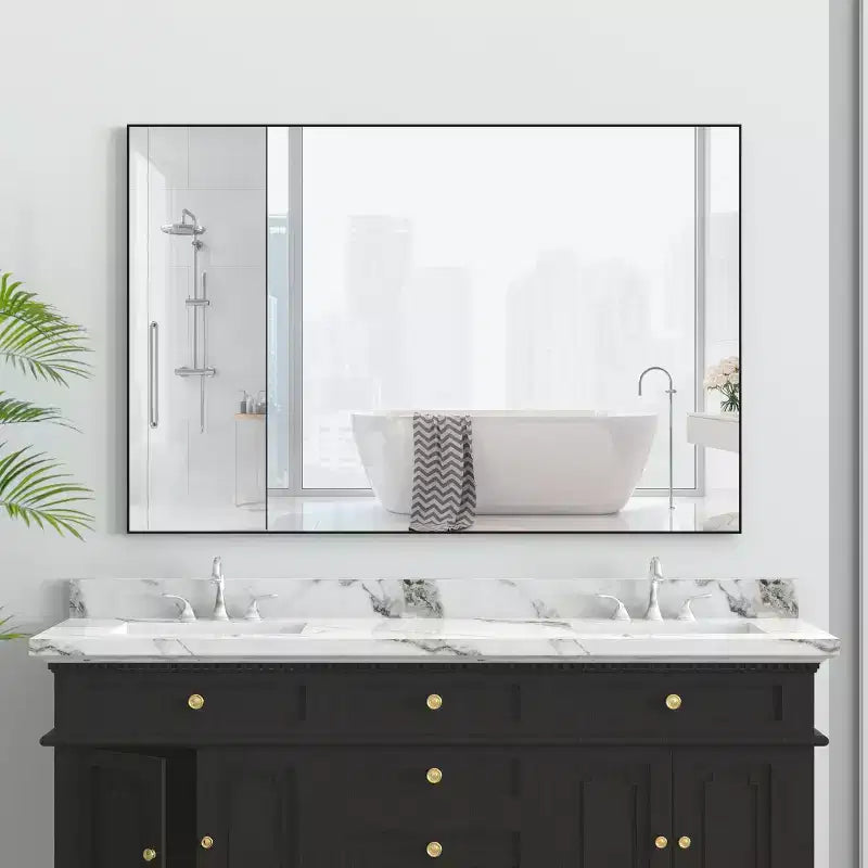 Oversized Aluminum Frame Mirror – 60x49 in, Wall Mounted or Freestanding