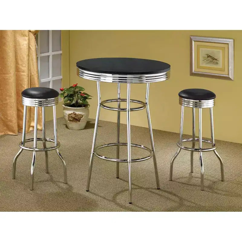 Set of 2 Round Barstools with Footrest