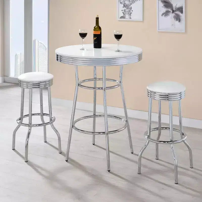 Set of 2 Round Barstools with Footrest
