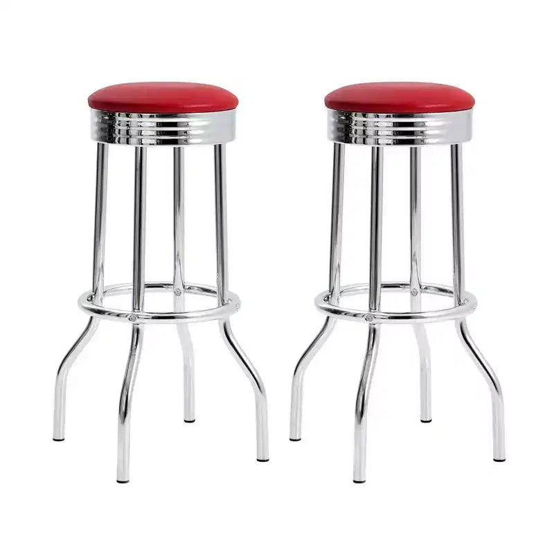 Set of 2 Round Barstools with Footrest