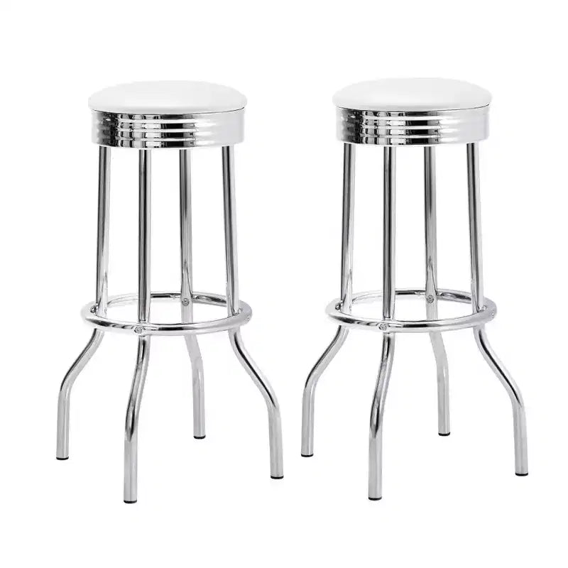 Set of 2 Round Barstools with Footrest