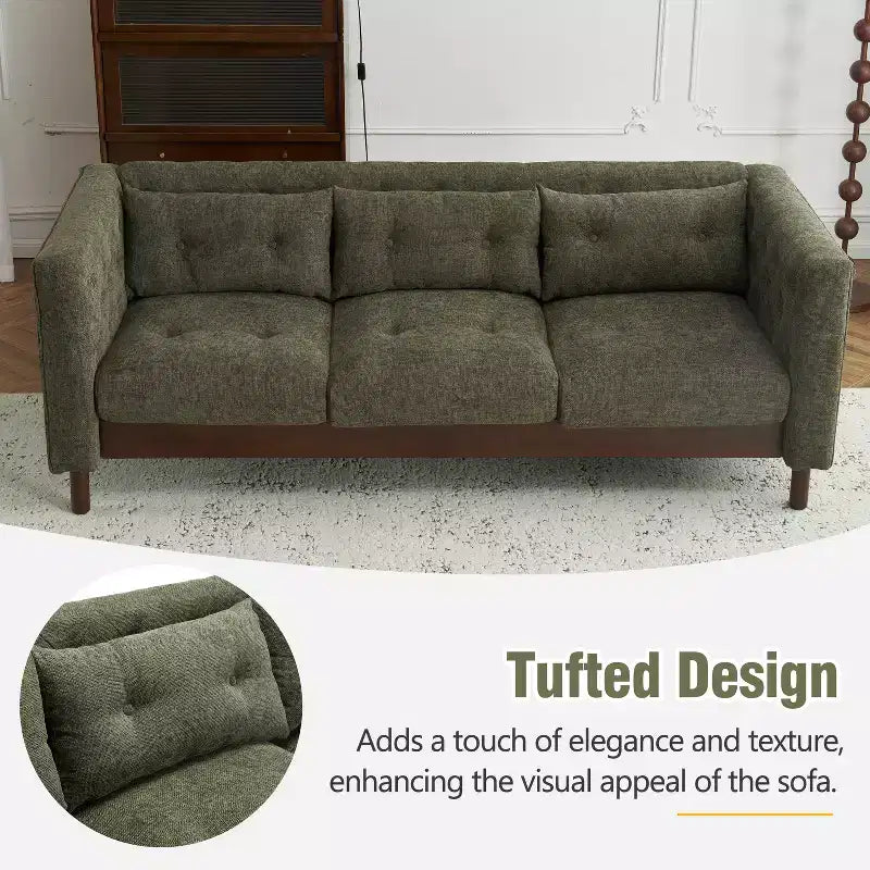 78W Modern Upholstered 3-Seat Sofa with Tufted Design for Living Room