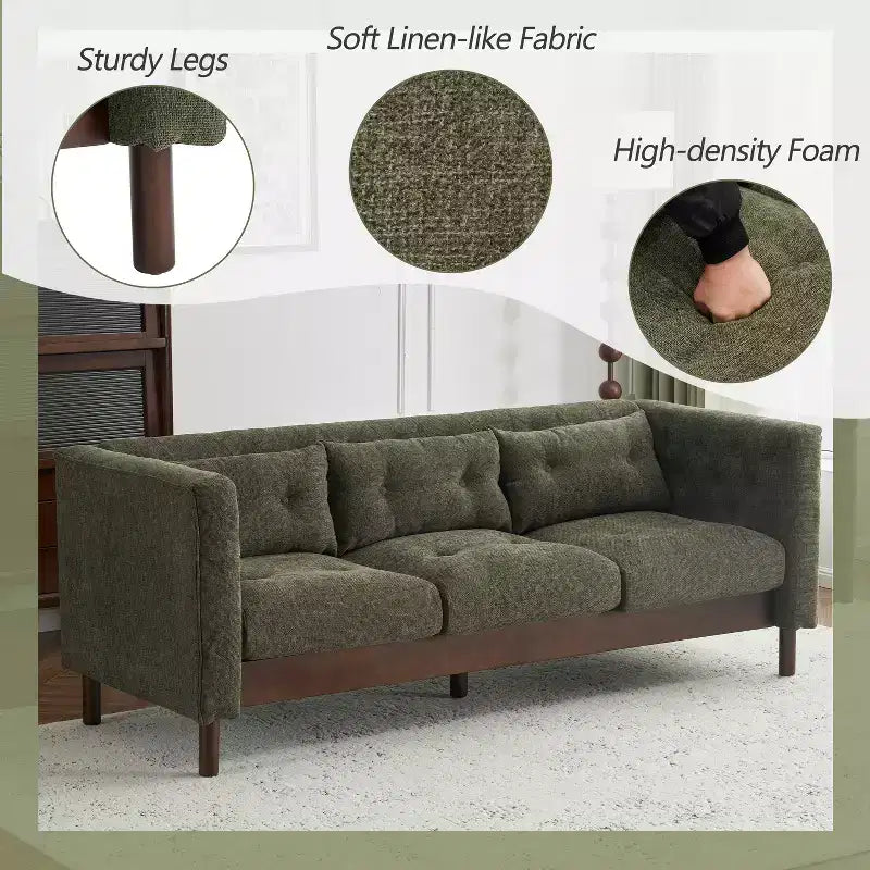 78W Modern Upholstered 3-Seat Sofa with Tufted Design for Living Room