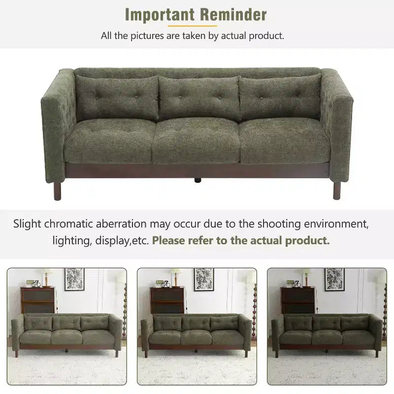 78W Modern Upholstered 3-Seat Sofa with Tufted Design for Living Room