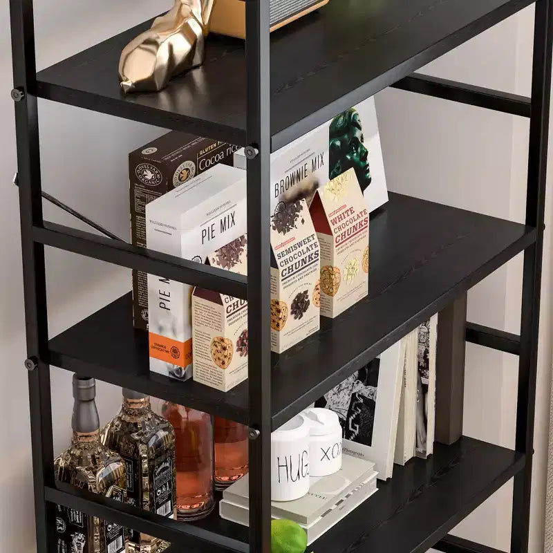 5-Tier Industrial Bookcase, 53-Inch Tall Open Bookshelf with Rustic Wood Grain Finish