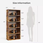 5-Tier Industrial Bookcase, 53-Inch Tall Open Bookshelf with Rustic Wood Grain Finish