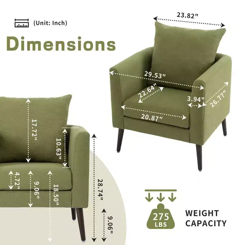 Modern Upholstered Arm Accent Chair for Bedroom and Living Room