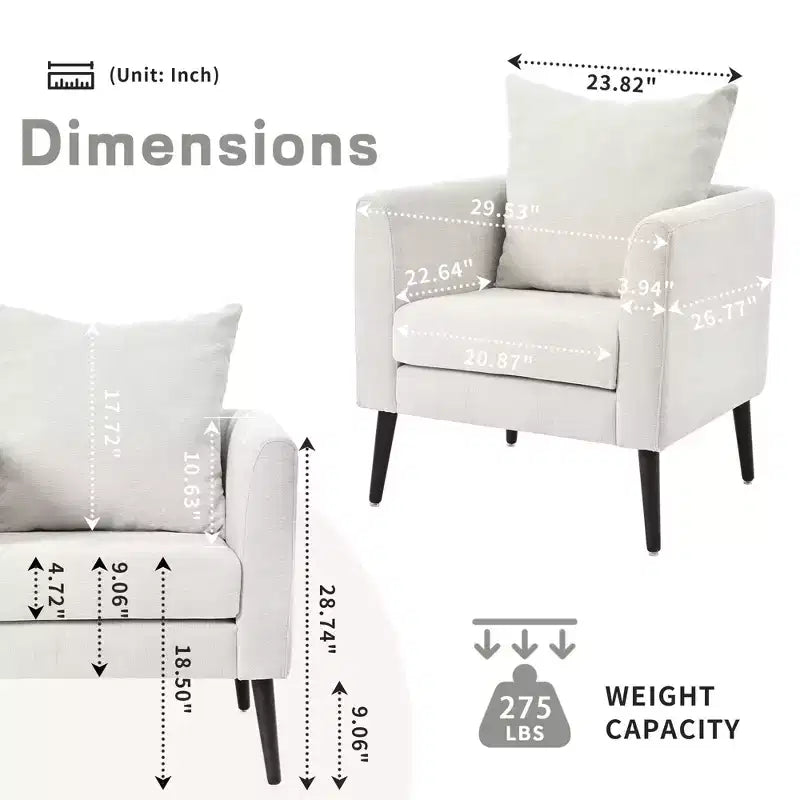Modern Upholstered Arm Accent Chair for Bedroom and Living Room