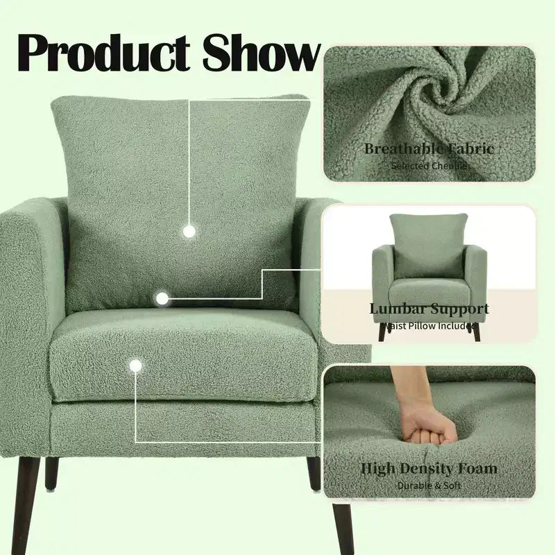 Modern Upholstered Arm Accent Chair for Bedroom and Living Room