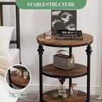 3-Tier Round End Table with Metal Frame – Bedside Table for Living Room & Bedroom